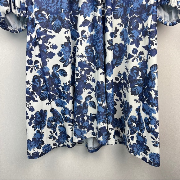 Smith & Quinn Floral Puff Sleeve Bow Detail Mini/Midi Dress Size Small Blue - Picture 10 of 12